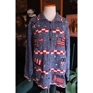 Vintage Americana Flag Red White & Blue Patriotic Inauguration Cardigan Sweater